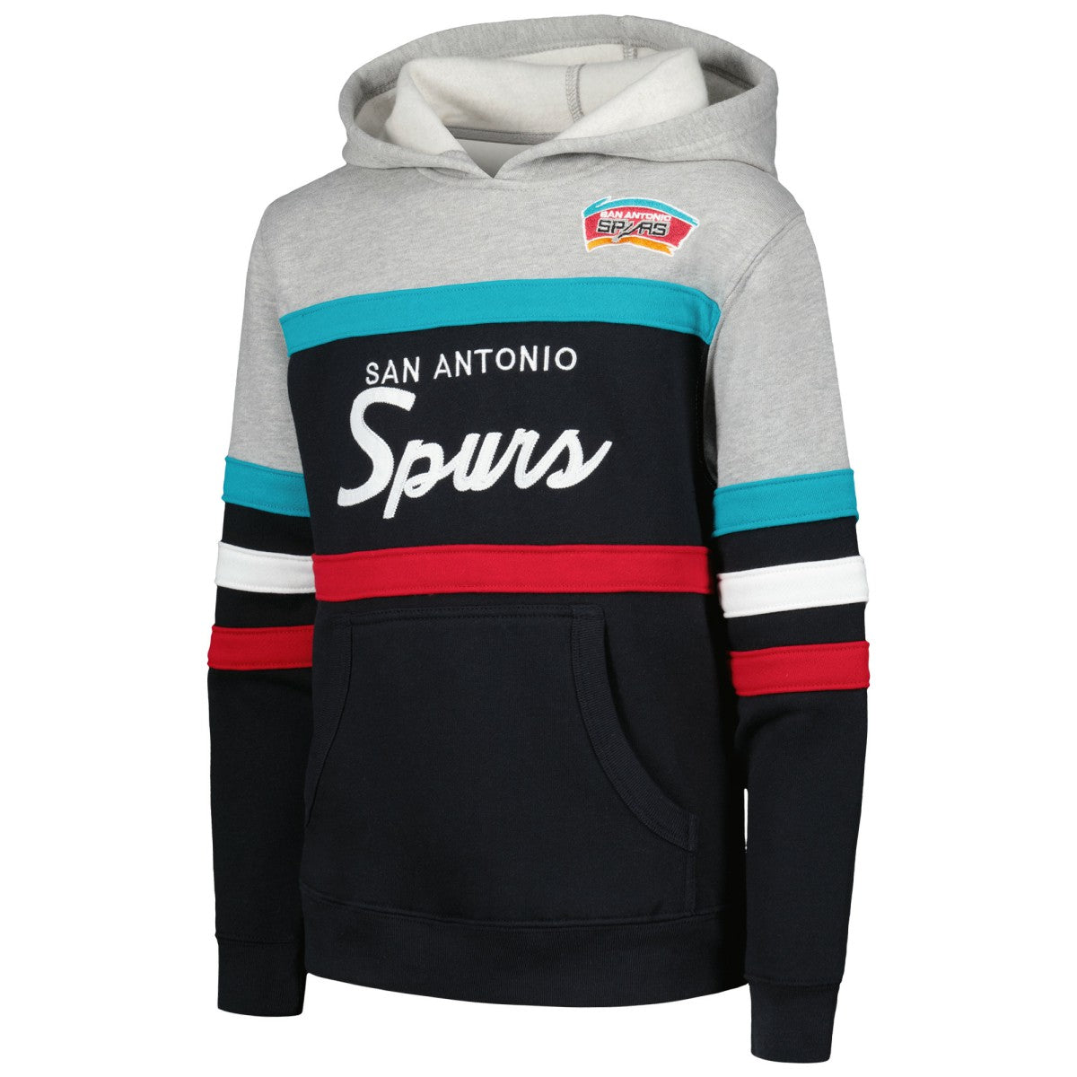Black/Heather Gray San Antonio Spurs Youth Hardwood Classics Head Coach Pullover Hoodie | NBA