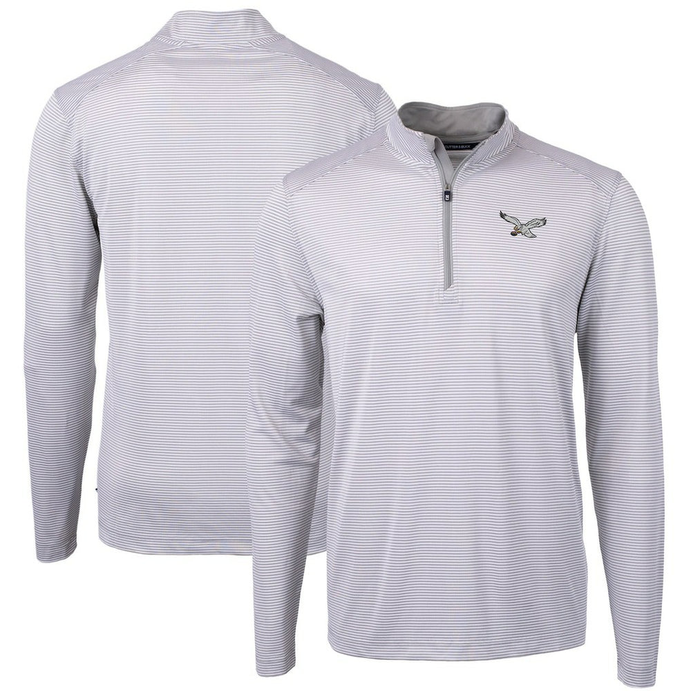 Philadelphia Eagles Cutter & Buck Virtue Eco Pique Micro Stripe Recycled Quarter-Zip Pullover Top | NFL Outlet
