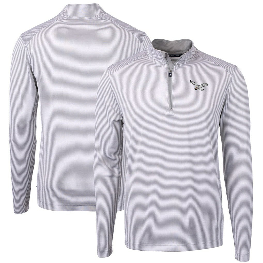 Philadelphia Eagles Cutter & Buck Virtue Eco Pique Micro Stripe Recycled Quarter-Zip Pullover Top | NFL Outlet