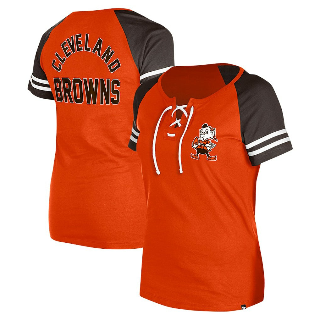 Cleveland Browns Women's Throwback Lace-Up Raglan T-Shirt | NFL Hot
