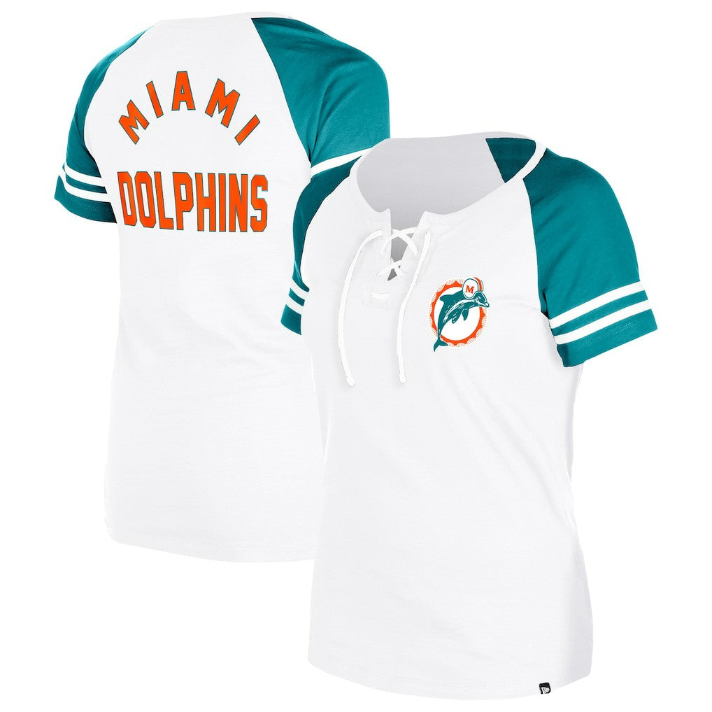 Miami Dolphins Women's Throwback Lace-Up Raglan T-Shirt | NFL Hot