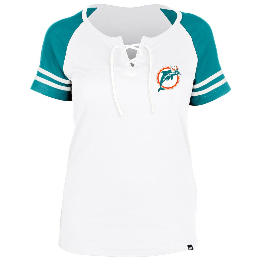 Miami Dolphins Women's Throwback Lace-Up Raglan T-Shirt | NFL Hot