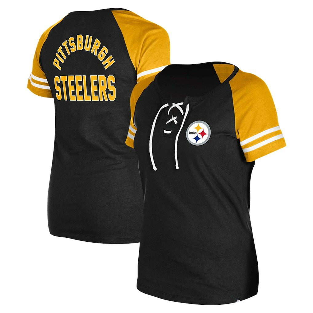 Pittsburgh Steelers Women's Lace-Up Raglan T-Shirt | NFL Discount