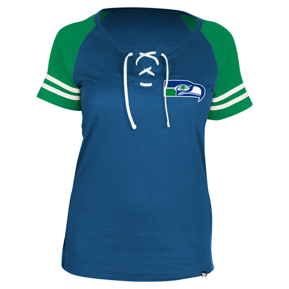 Seattle Seahawks Women's Throwback Lace-Up Raglan T-Shirt | NFL Hot