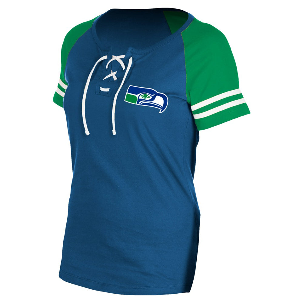 Seattle Seahawks Women's Throwback Lace-Up Raglan T-Shirt | NFL Hot