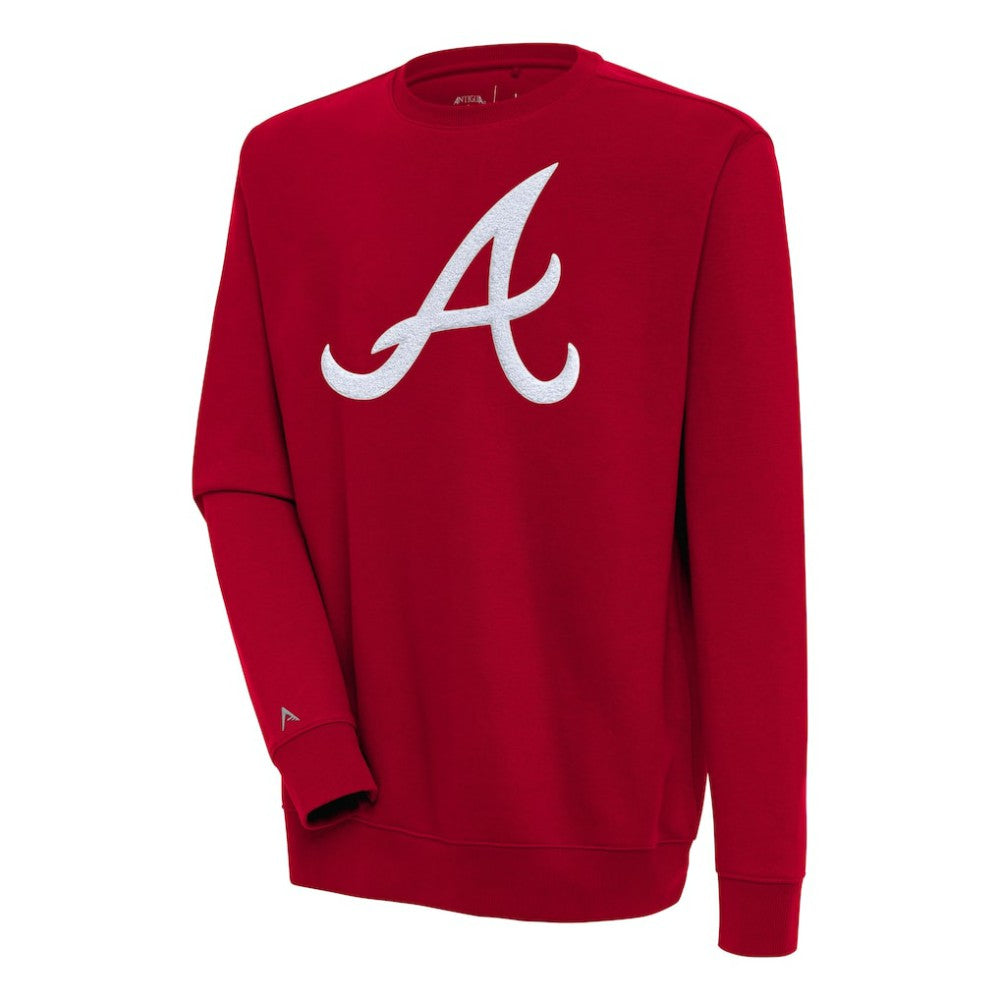 Atlanta Braves Antigua Victory Crewneck Chenille Pullover Sweatshirt - MLB Pullover