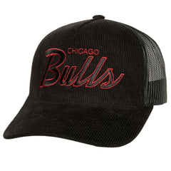 Black Chicago Bulls Times Up Classic Script Cord Trucker Hat | NBA