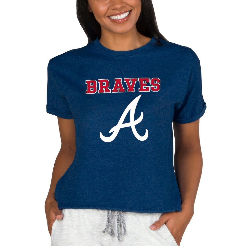 Atlanta Braves Concepts Sport Women's Tri-Blend Mainstream Terry Short Sleeve Sweatshirt Top - MLB Sweatshirts