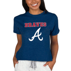 Atlanta Braves Concepts Sport Women's Tri-Blend Mainstream Terry Short Sleeve Sweatshirt Top - MLB Sweatshirts