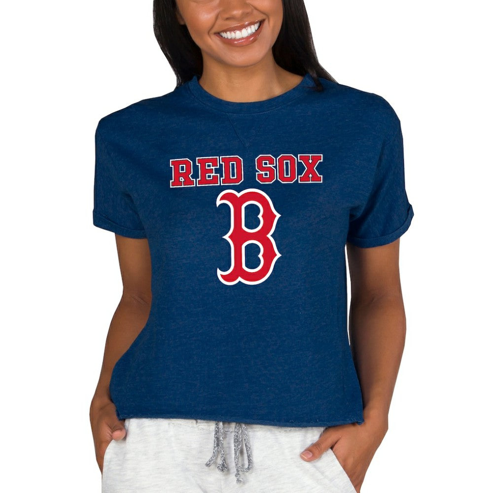 Boston Red Sox Concepts Sport Women's Tri-Blend Mainstream Terry Short Sleeve Sweatshirt Top - MLB Sweatshirts