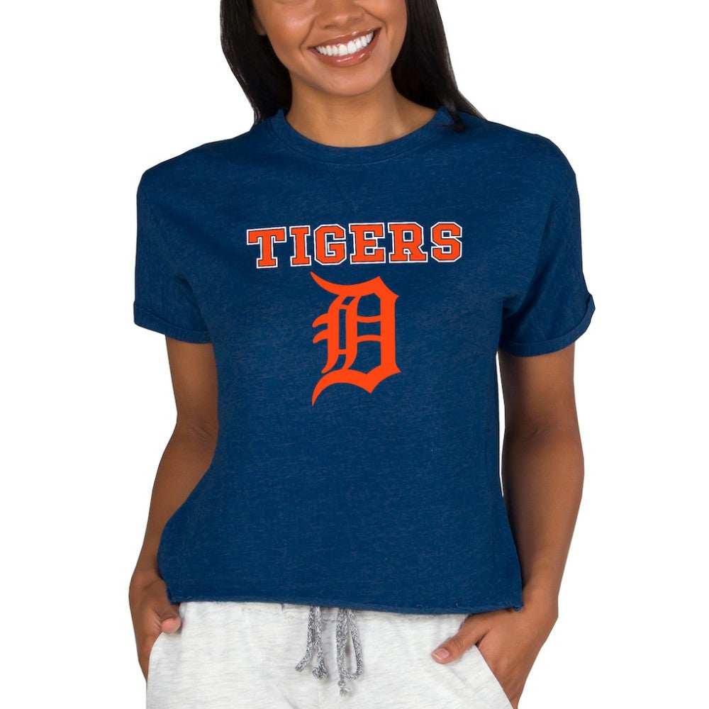 Detroit Tigers Concepts Sport Women's Tri-Blend Mainstream Terry Short Sleeve Sweatshirt Top - MLB Sweatshirts