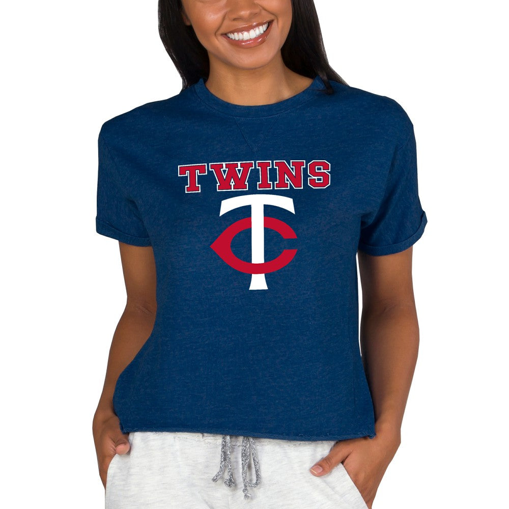 Minnesota Twins Concepts Sport Women's Tri-Blend Mainstream Terry Short Sleeve Sweatshirt Top - MLB Sweatshirts