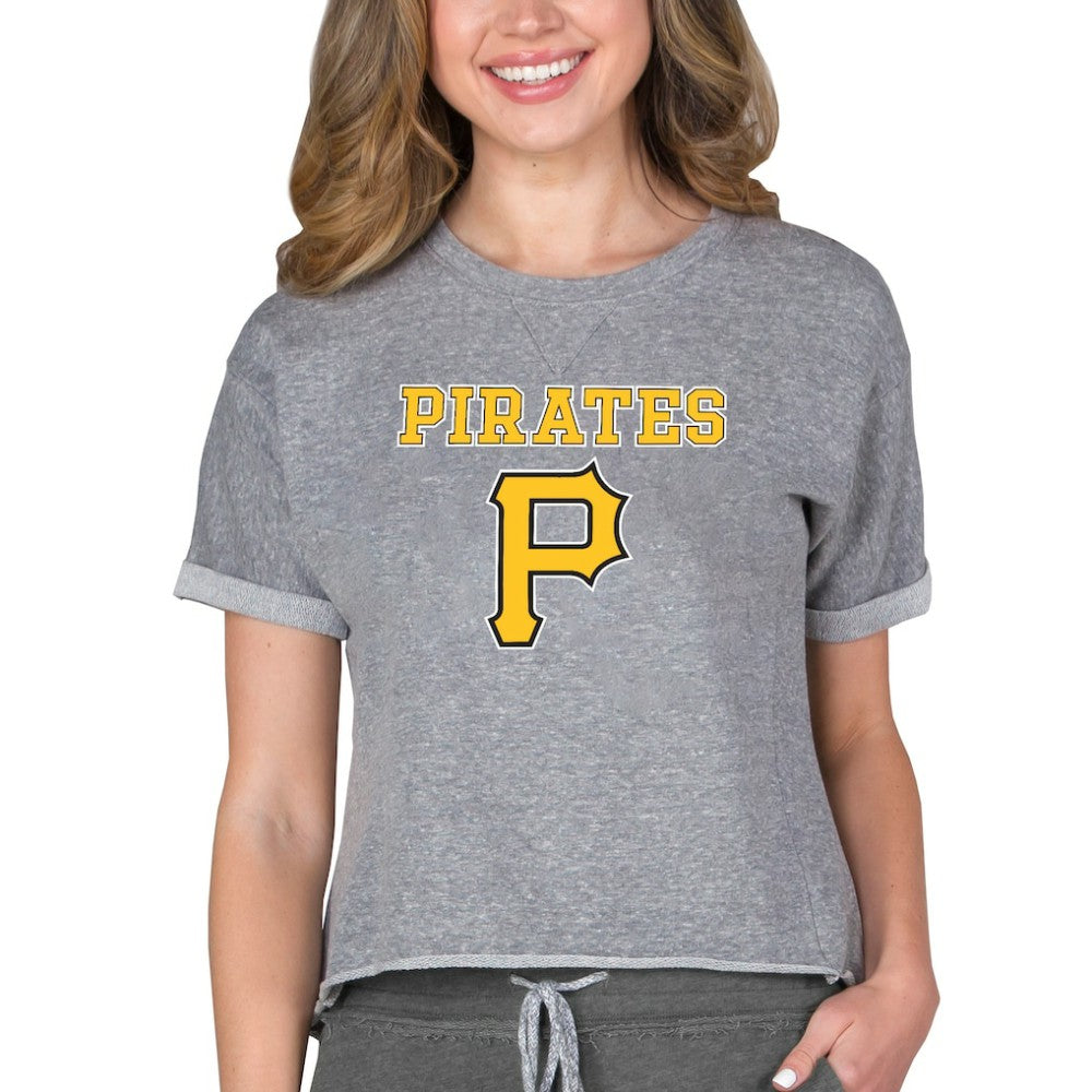 Pittsburgh Pirates Concepts Sport Women's Tri-Blend Mainstream Terry Short Sleeve Sweatshirt Top - MLB Sweatshirts