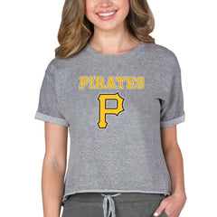 Pittsburgh Pirates Concepts Sport Women's Tri-Blend Mainstream Terry Short Sleeve Sweatshirt Top - MLB Sweatshirts