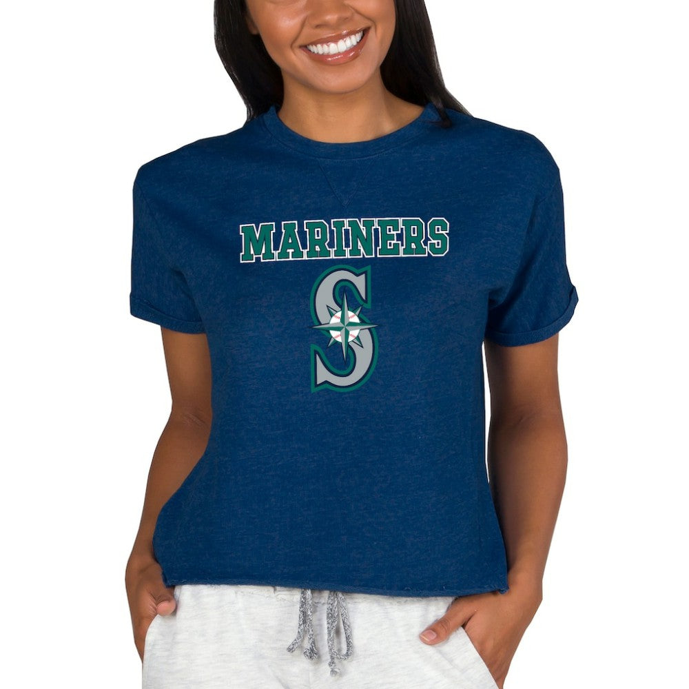 Seattle Mariners Concepts Sport Women's Tri-Blend Mainstream Terry Short Sleeve Sweatshirt Top - MLB Sweatshirts