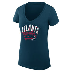 Atlanta Braves G-III 4Her by Carl Banks Women's Super-Slim Fit Lightweight Filigree Team V-Neck T-Shirt - MLB T-shirts