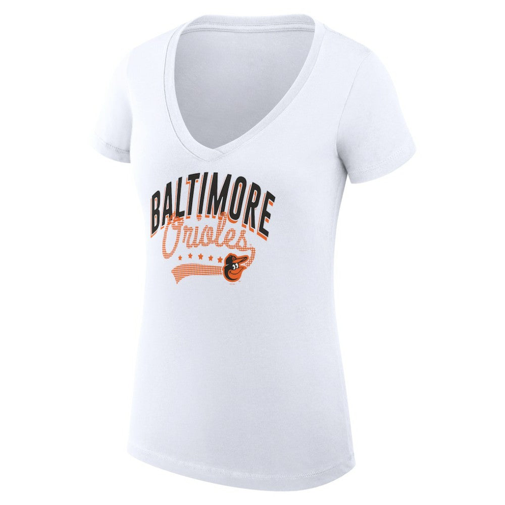 Baltimore Orioles G-III 4Her by Carl Banks Women's Super-Slim Fit Lightweight Filigree Team V-Neck T-Shirt - MLB T-shirts