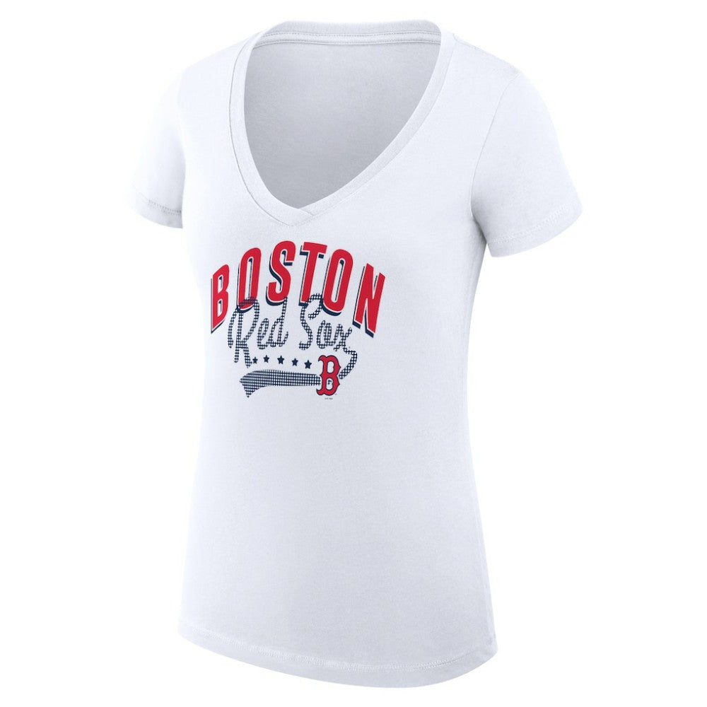 Boston Red Sox G-III 4Her by Carl Banks Women's Super-Slim Fit Lightweight Filigree Team V-Neck T-Shirt - MLB T-shirts