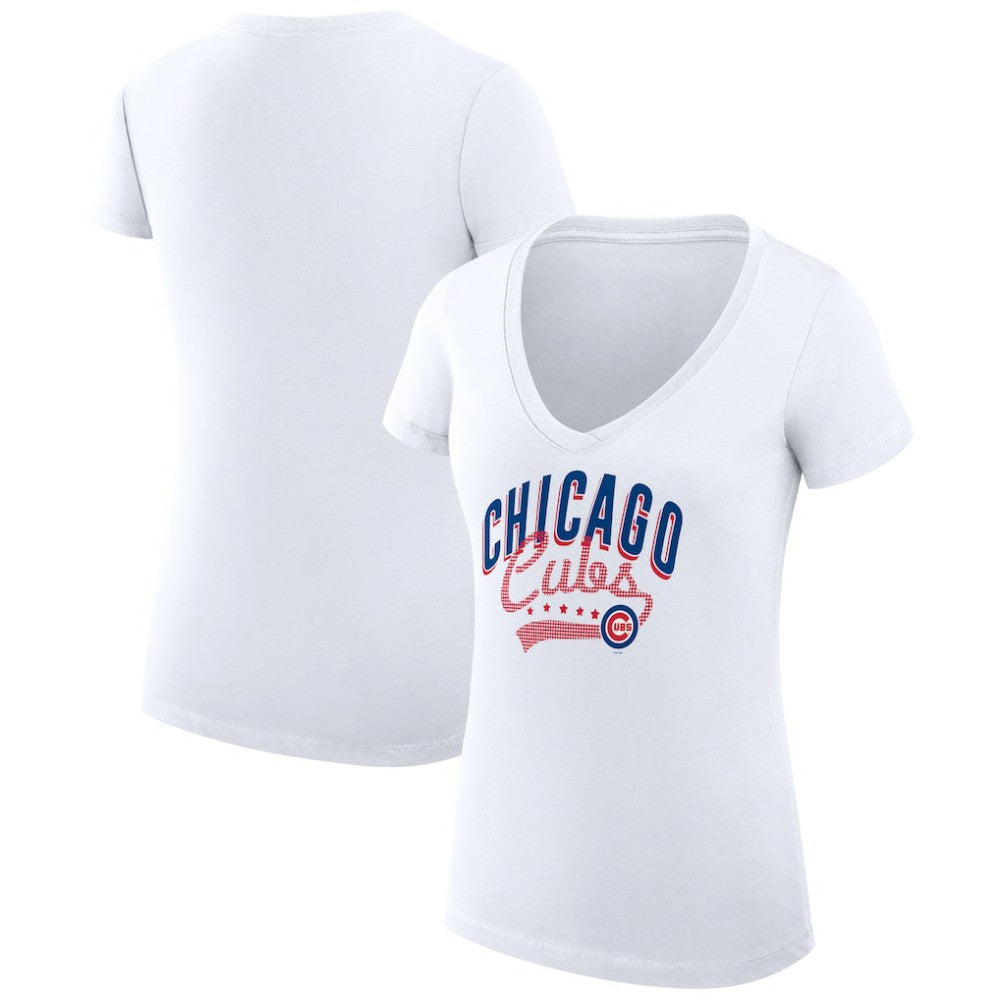 Chicago Cubs G-III 4Her by Carl Banks Women's Super-Slim Fit Lightweight Filigree Team V-Neck T-Shirt - MLB T-shirts