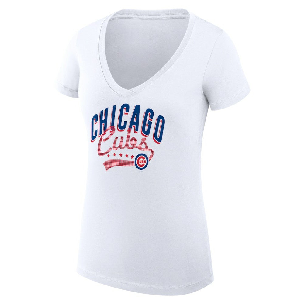 Chicago Cubs G-III 4Her by Carl Banks Women's Super-Slim Fit Lightweight Filigree Team V-Neck T-Shirt - MLB T-shirts