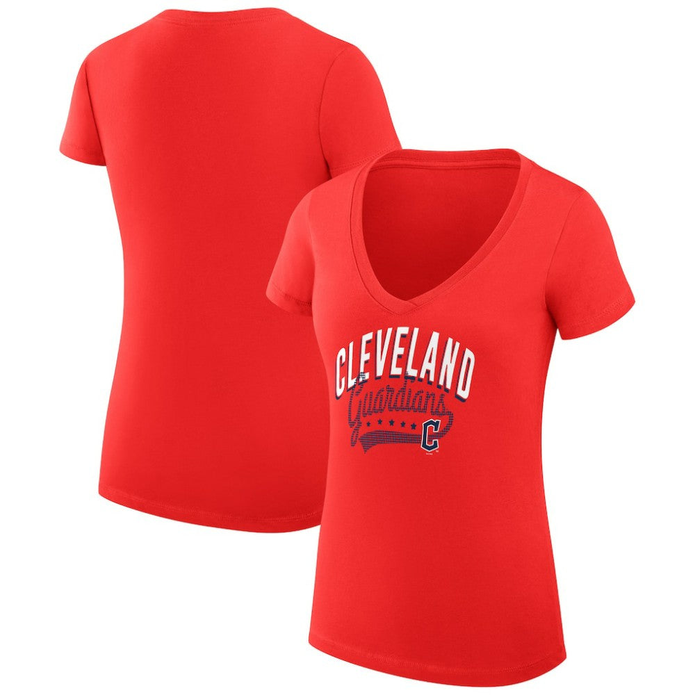 Cleveland Guardians G-III 4Her by Carl Banks Women's Super-Slim Fit Lightweight Filigree Team V-Neck T-Shirt - MLB T-shirts