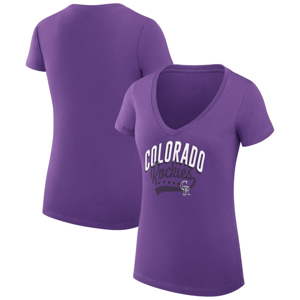 Colorado Rockies G-III 4Her by Carl Banks Women's Super-Slim Fit Lightweight Filigree Team V-Neck T-Shirt - MLB T-shirts