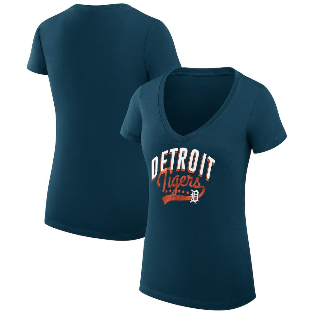 Detroit Tigers G-III 4Her by Carl Banks Women's Super-Slim Fit Lightweight Filigree Team V-Neck T-Shirt - MLB T-shirts