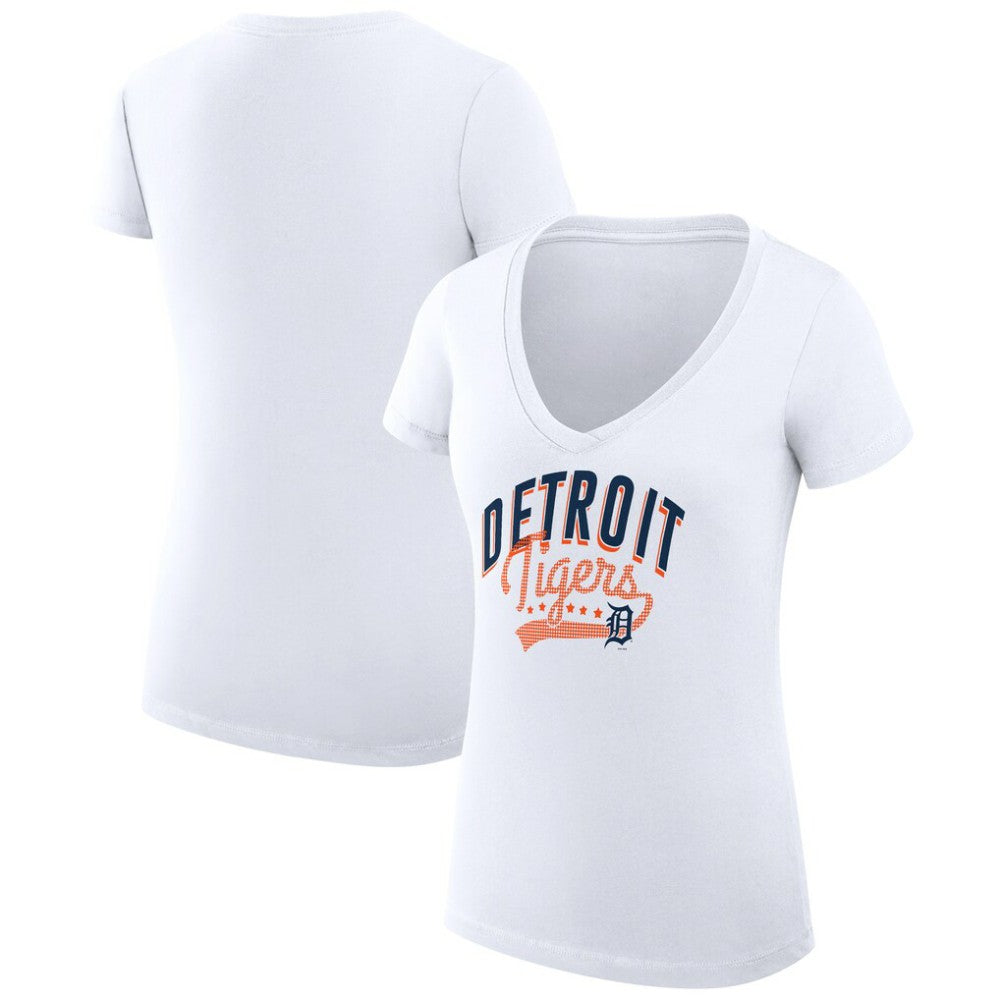Detroit Tigers G-III 4Her by Carl Banks Women's Super-Slim Fit Lightweight Filigree Team V-Neck T-Shirt - MLB T-shirts