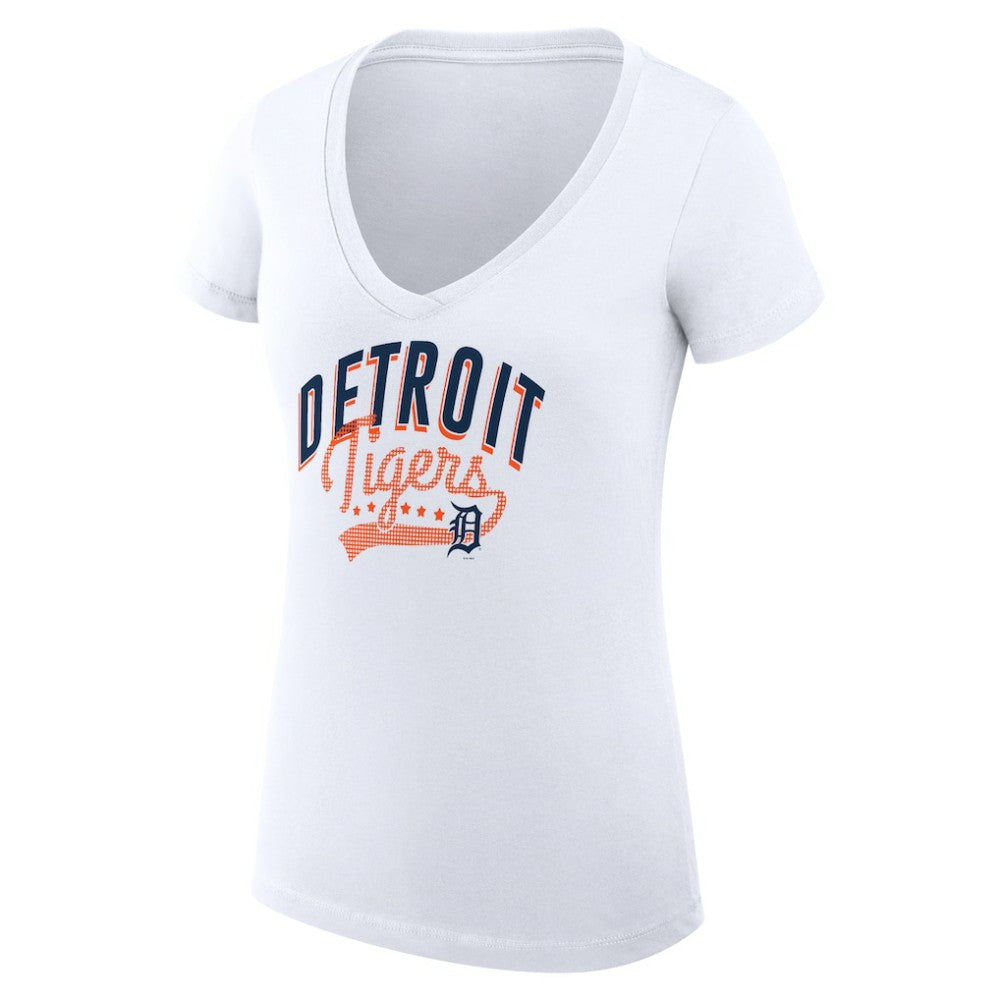 Detroit Tigers G-III 4Her by Carl Banks Women's Super-Slim Fit Lightweight Filigree Team V-Neck T-Shirt - MLB T-shirts