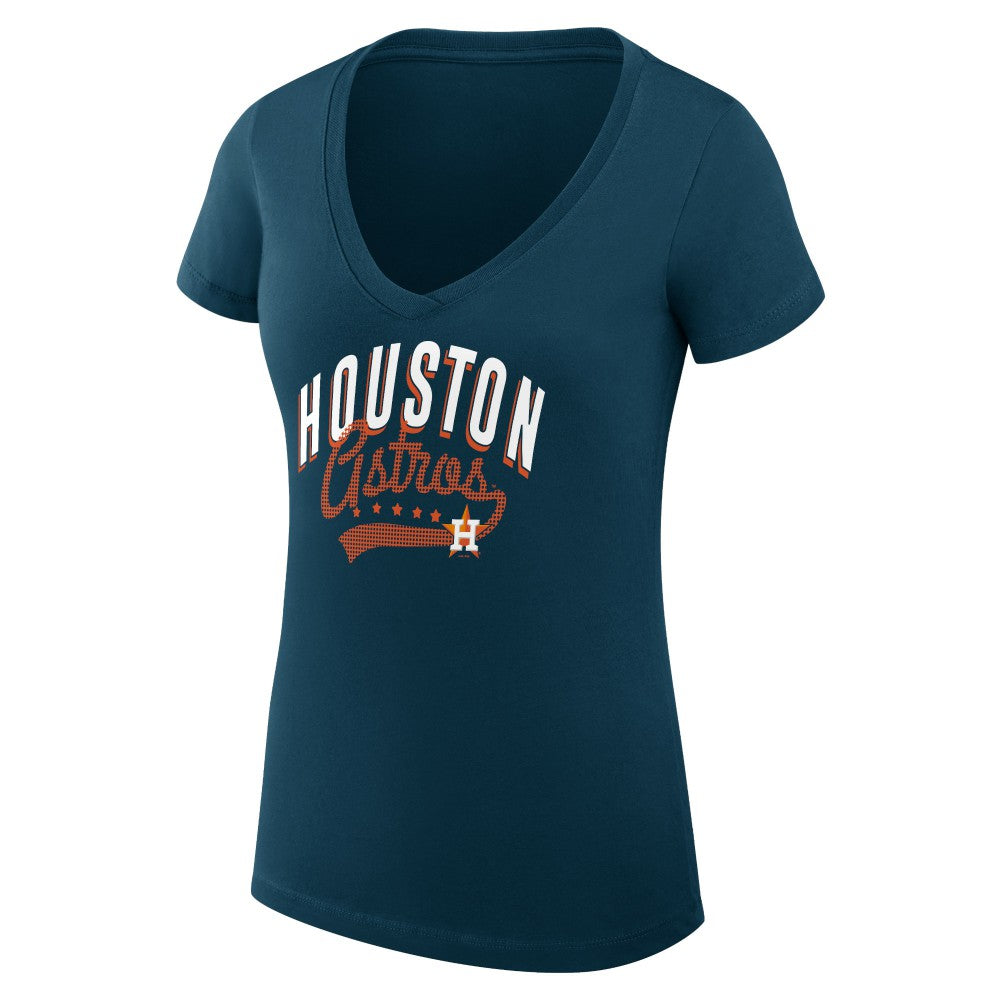 Houston Astros G-III 4Her by Carl Banks Women's Super-Slim Fit Lightweight Filigree Team V-Neck T-Shirt - MLB T-shirts