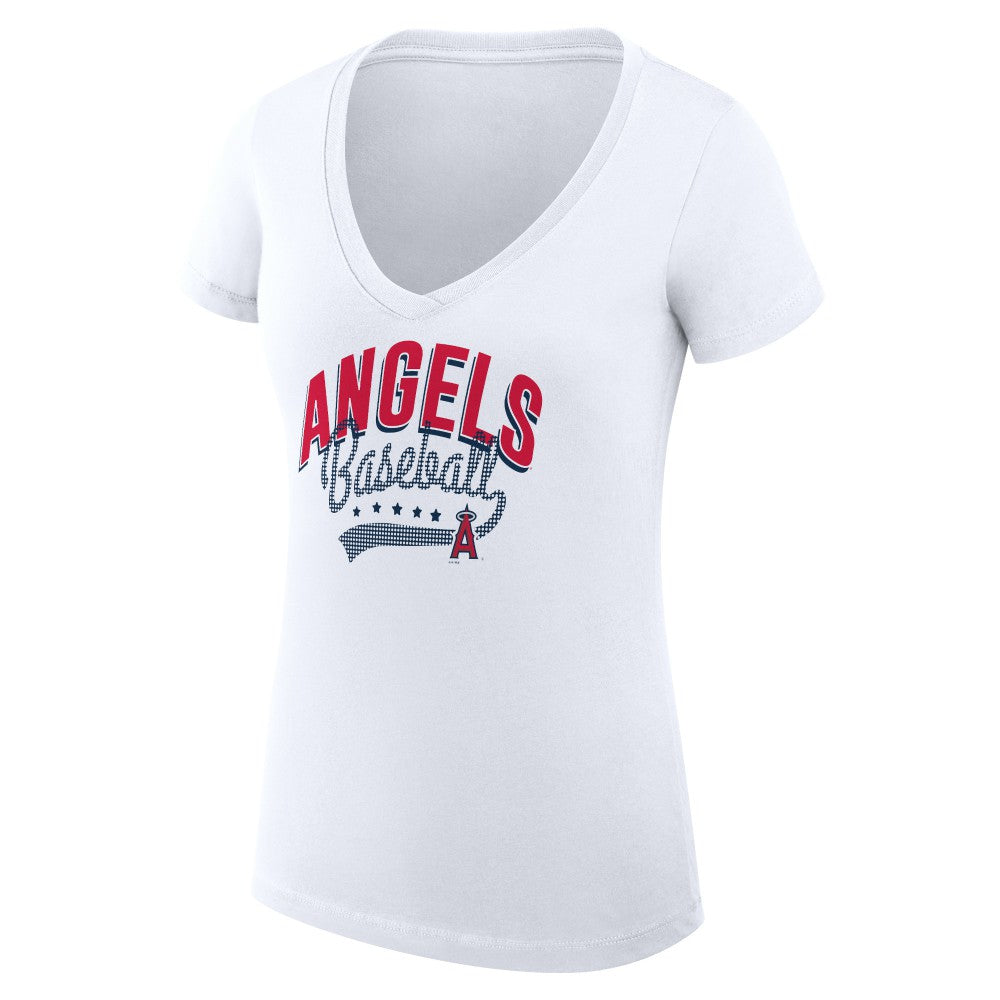Los Angeles Angels G-III 4Her by Carl Banks Women's Super-Slim Fit Lightweight Filigree Team V-Neck T-Shirt - MLB T-shirts