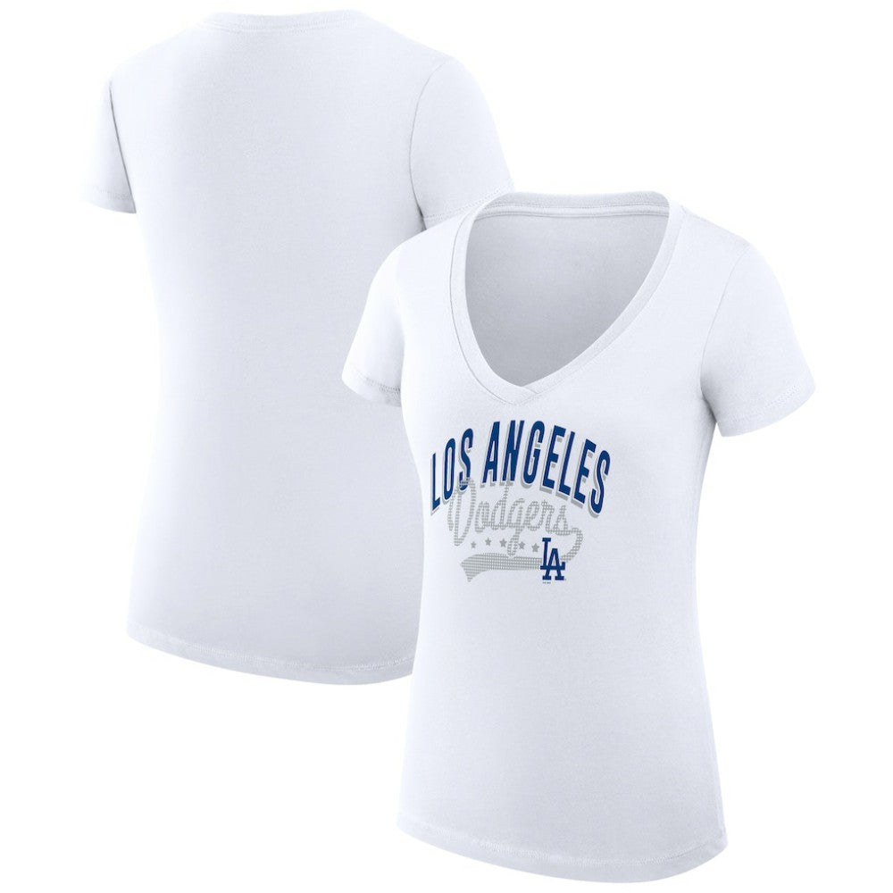Los Angeles Dodgers G-III 4Her by Carl Banks Women's Super-Slim Fit Lightweight Filigree Team V-Neck T-Shirt - MLB T-shirts