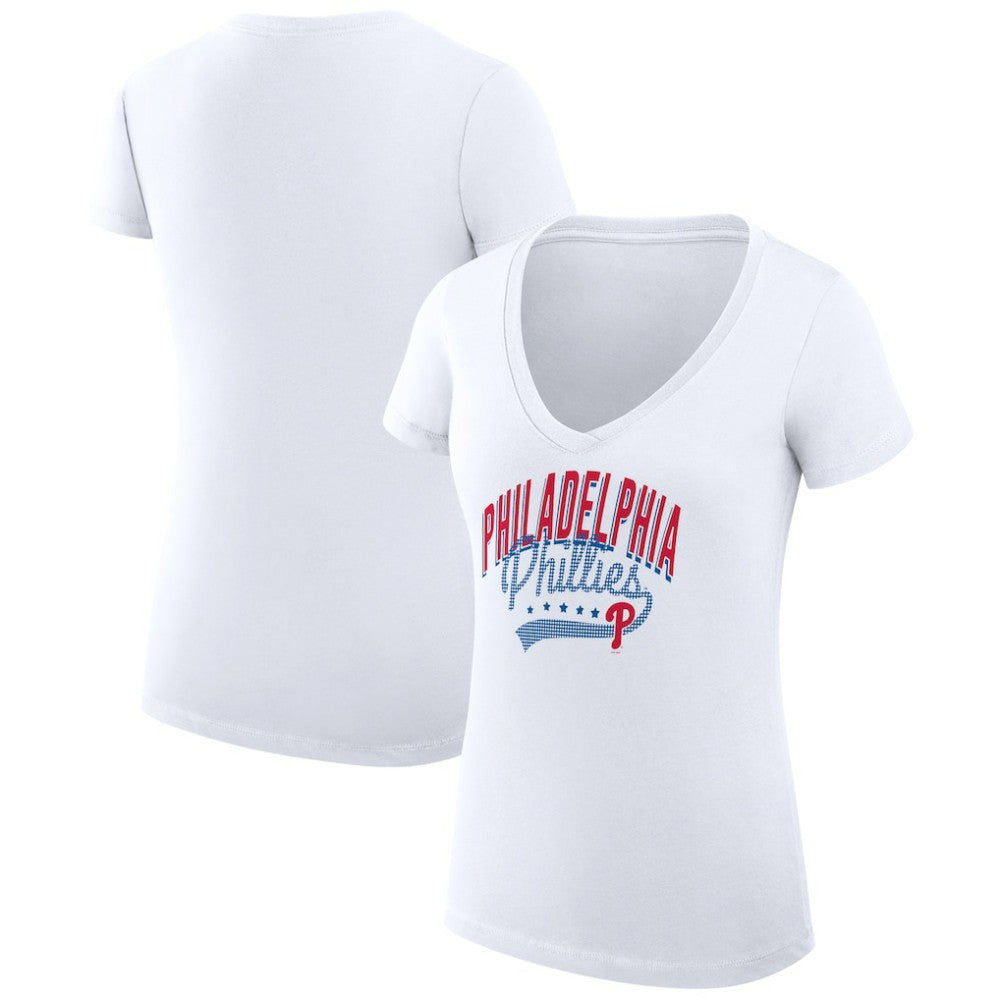 Philadelphia Phillies G-III 4Her by Carl Banks Women's Super-Slim Fit Lightweight Filigree Team V-Neck T-Shirt - MLB T-shirts