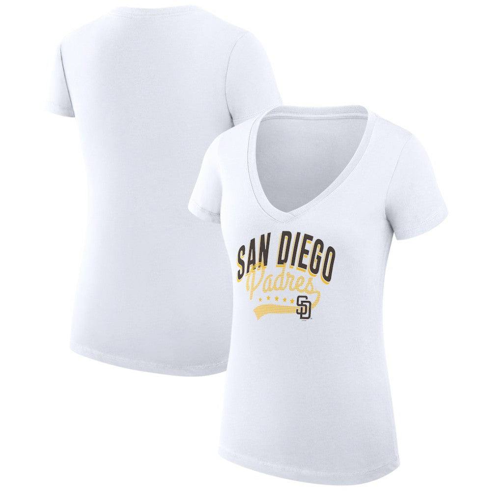 San Diego Padres G-III 4Her by Carl Banks Women's Super-Slim Fit Lightweight Filigree Team V-Neck T-Shirt - MLB T-shirts
