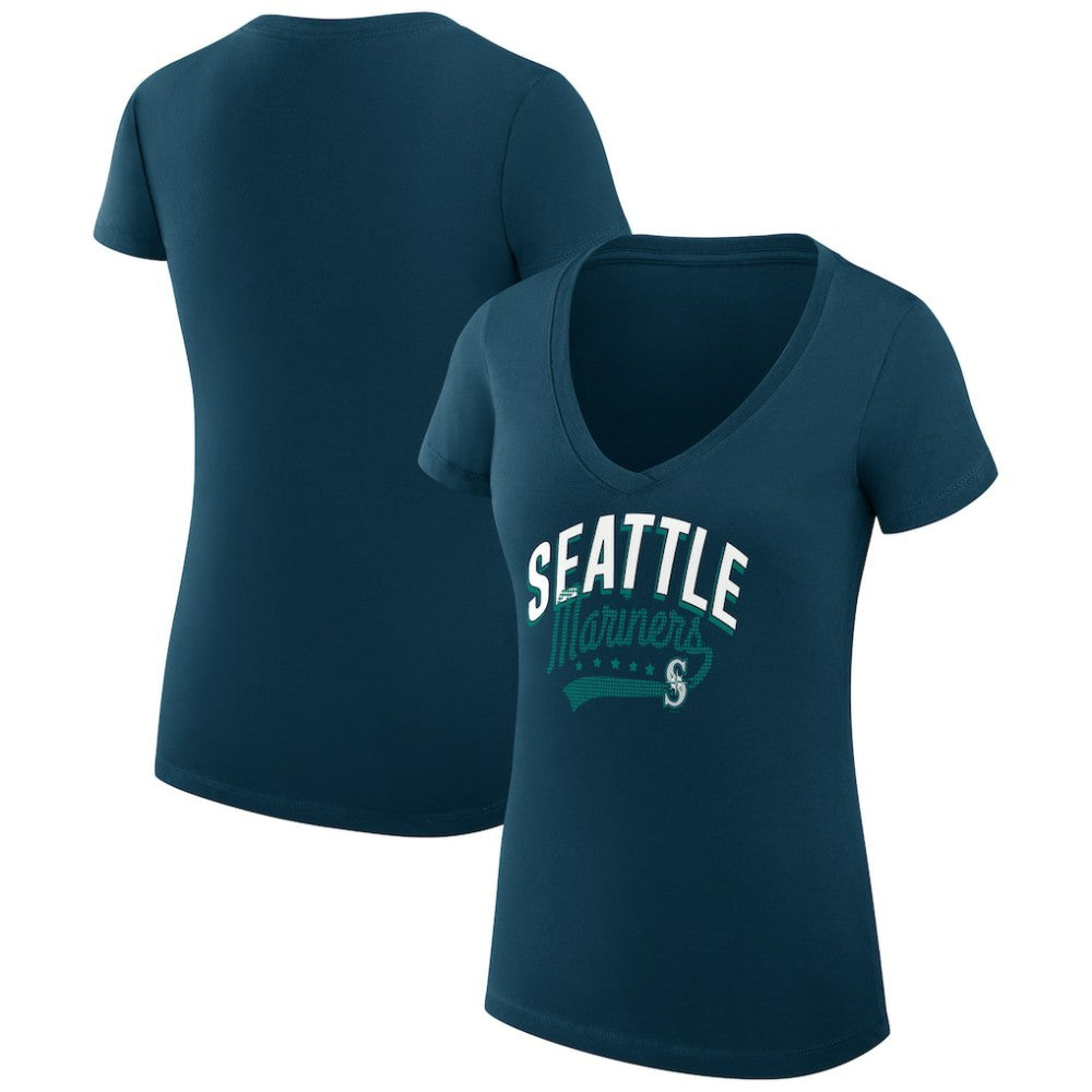 Seattle Mariners G-III 4Her by Carl Banks Women's Super-Slim Fit Lightweight Filigree Team V-Neck T-Shirt - MLB T-shirts