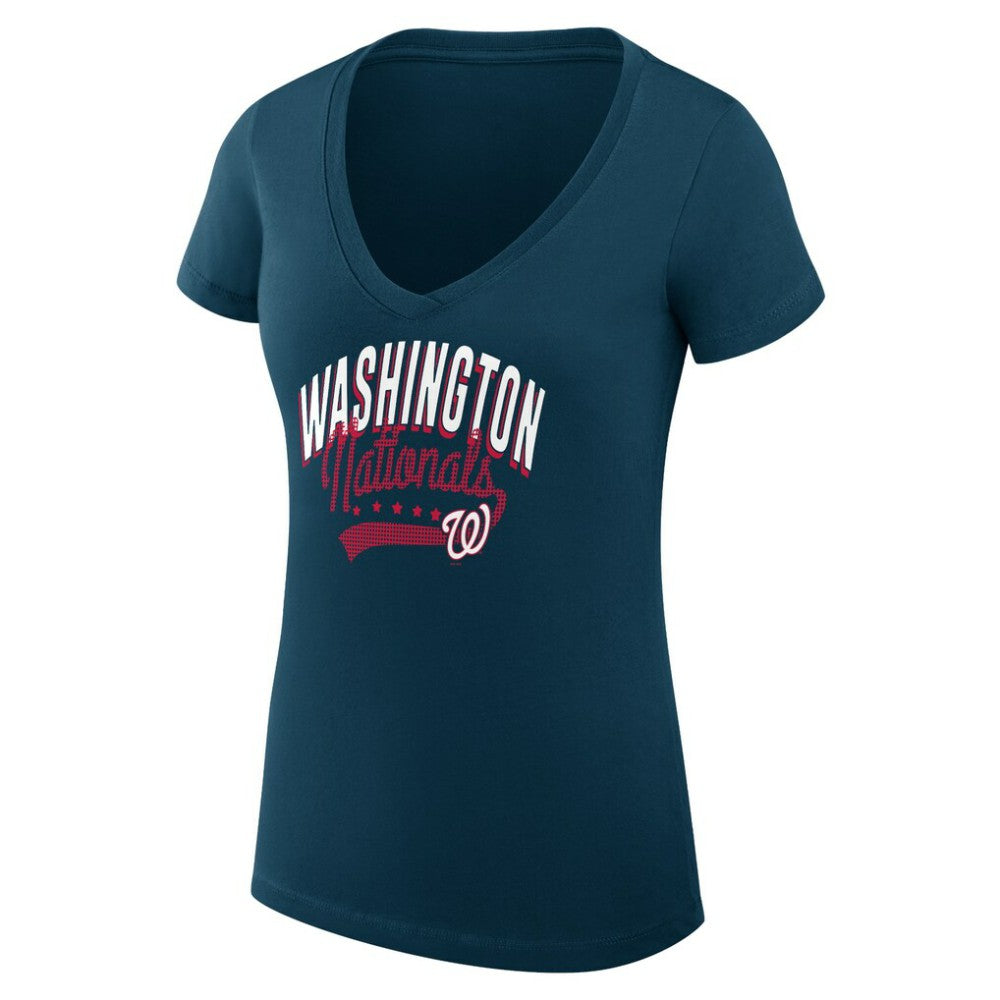 Washington Nationals G-III 4Her by Carl Banks Women's Super-Slim Fit Lightweight Filigree Team V-Neck T-Shirt - MLB T-shirts