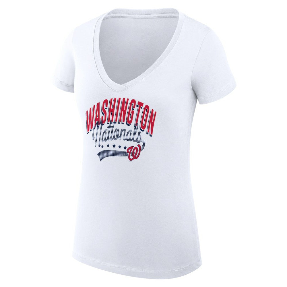 Washington Nationals G-III 4Her by Carl Banks Women's Super-Slim Fit Lightweight Filigree Team V-Neck T-Shirt - MLB T-shirts