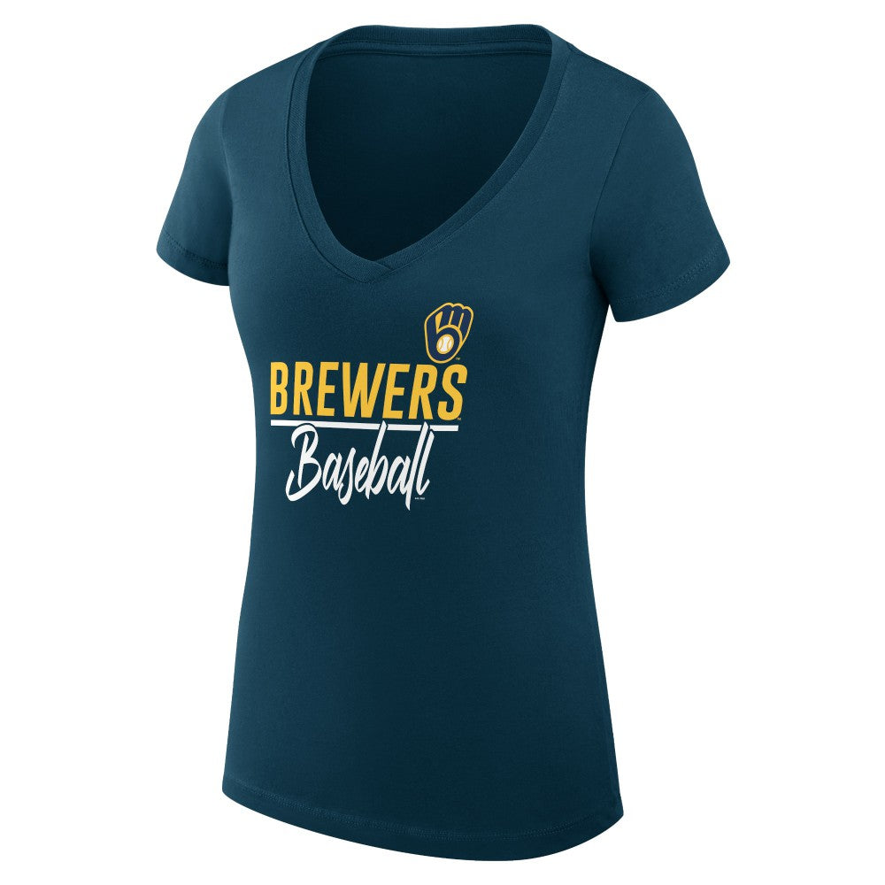 Milwaukee Brewers G-III 4Her by Carl Banks Women's Super-Slim Fit Lightweight Team Graphic V-Neck T-Shirt - MLB T-shirts