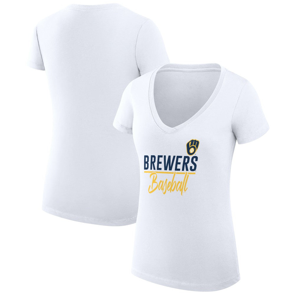 Milwaukee Brewers G-III 4Her by Carl Banks Women's Super-Slim Fit Lightweight Team Graphic V-Neck T-Shirt - MLB T-shirts