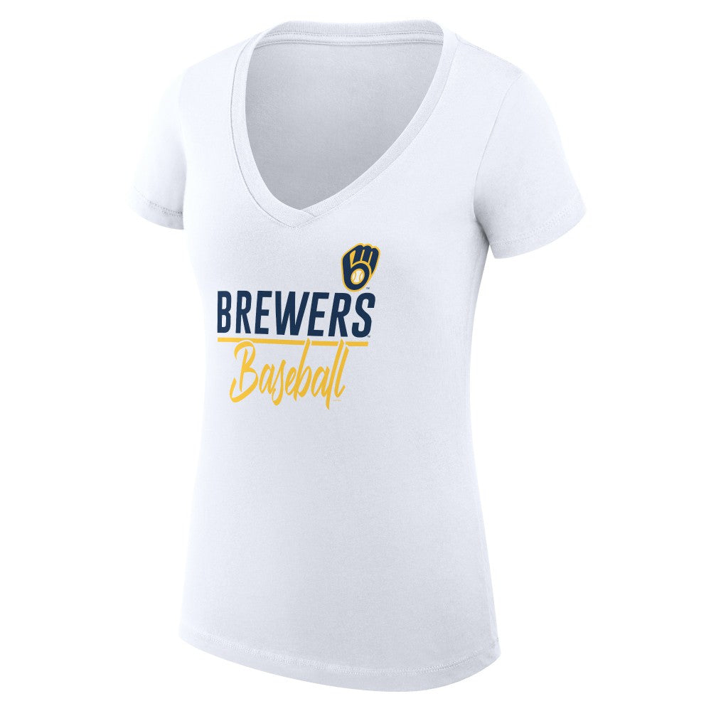 Milwaukee Brewers G-III 4Her by Carl Banks Women's Super-Slim Fit Lightweight Team Graphic V-Neck T-Shirt - MLB T-shirts