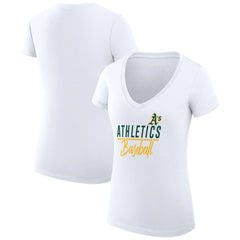 Athletics G-III 4Her by Carl Banks Women's Super-Slim Fit Lightweight Team Graphic V-Neck T-Shirt - MLB T-shirts