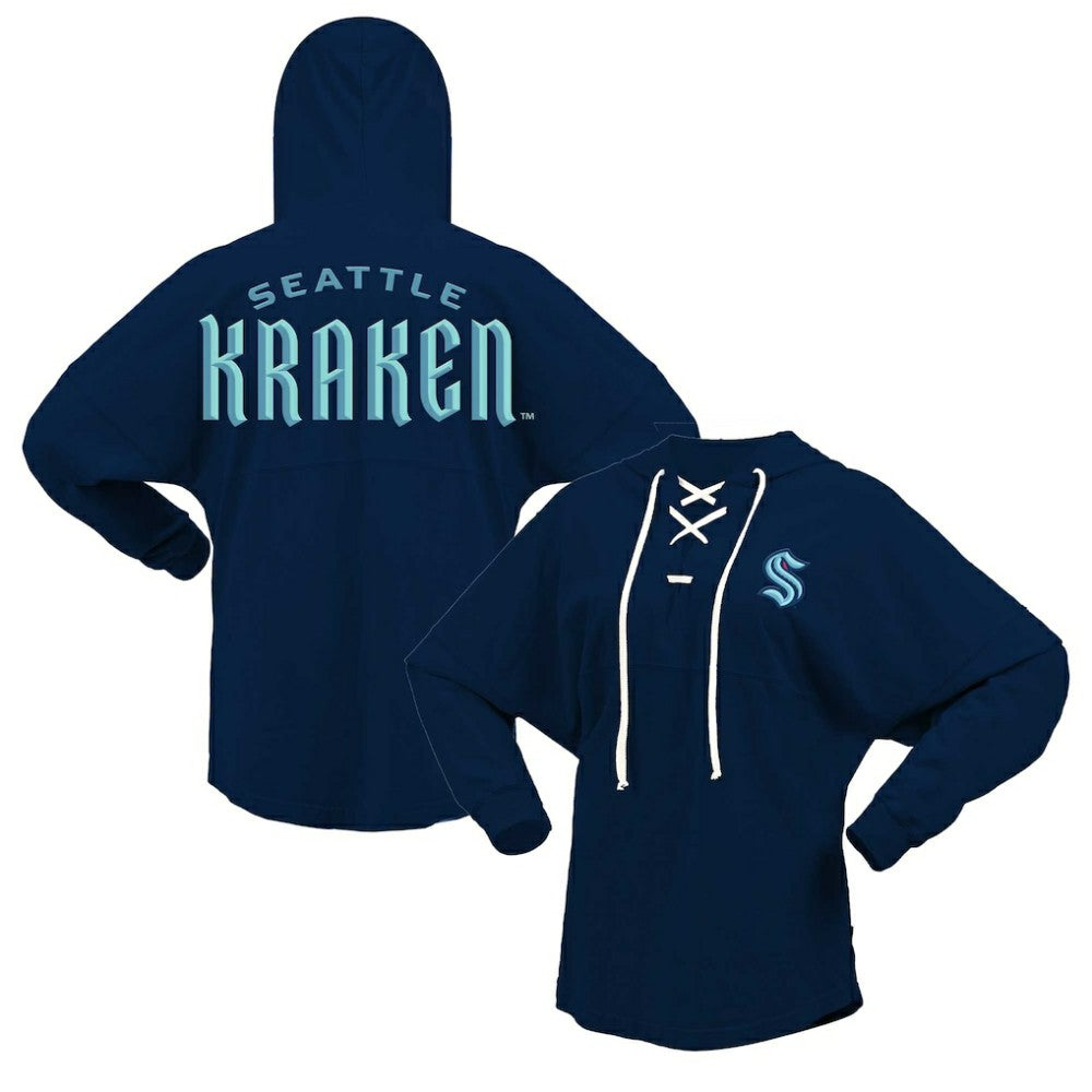 Seattle Kraken Fanatics Women's Jersey Lace-Up V-Neck Long Sleeve Hoodie T-Shirt -  NHL T-shirts