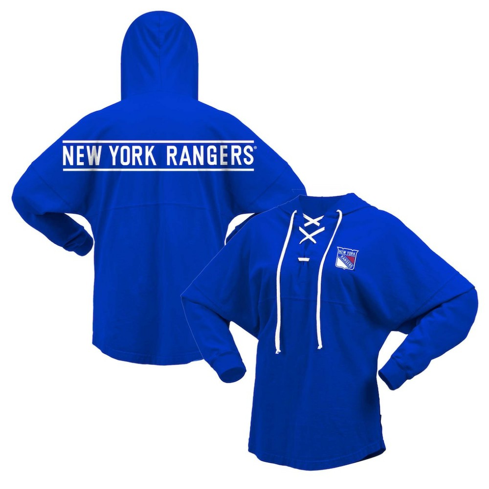 New York Rangers Fanatics Women's Jersey Lace-Up V-Neck Long Sleeve Hoodie T-Shirt -  NHL T-shirts