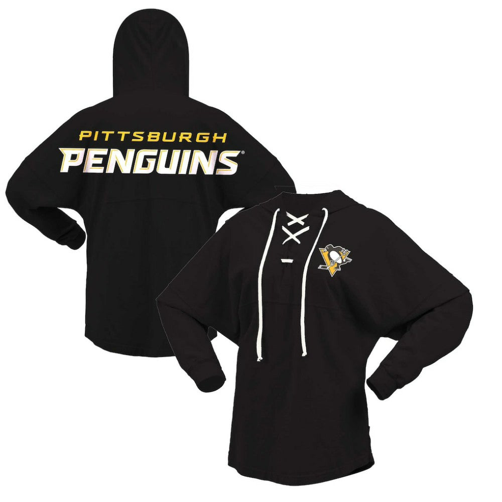 Pittsburgh Penguins Fanatics Women's Jersey Lace-Up V-Neck Long Sleeve Hoodie T-Shirt -  NHL T-shirts