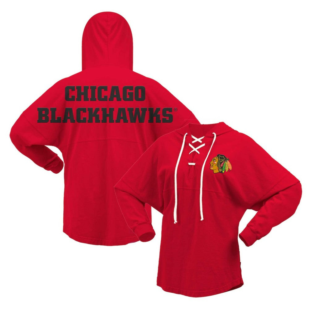 Chicago Blackhawks Fanatics Women's Jersey Lace-Up V-Neck Long Sleeve Hoodie T-Shirt -  NHL T-shirts