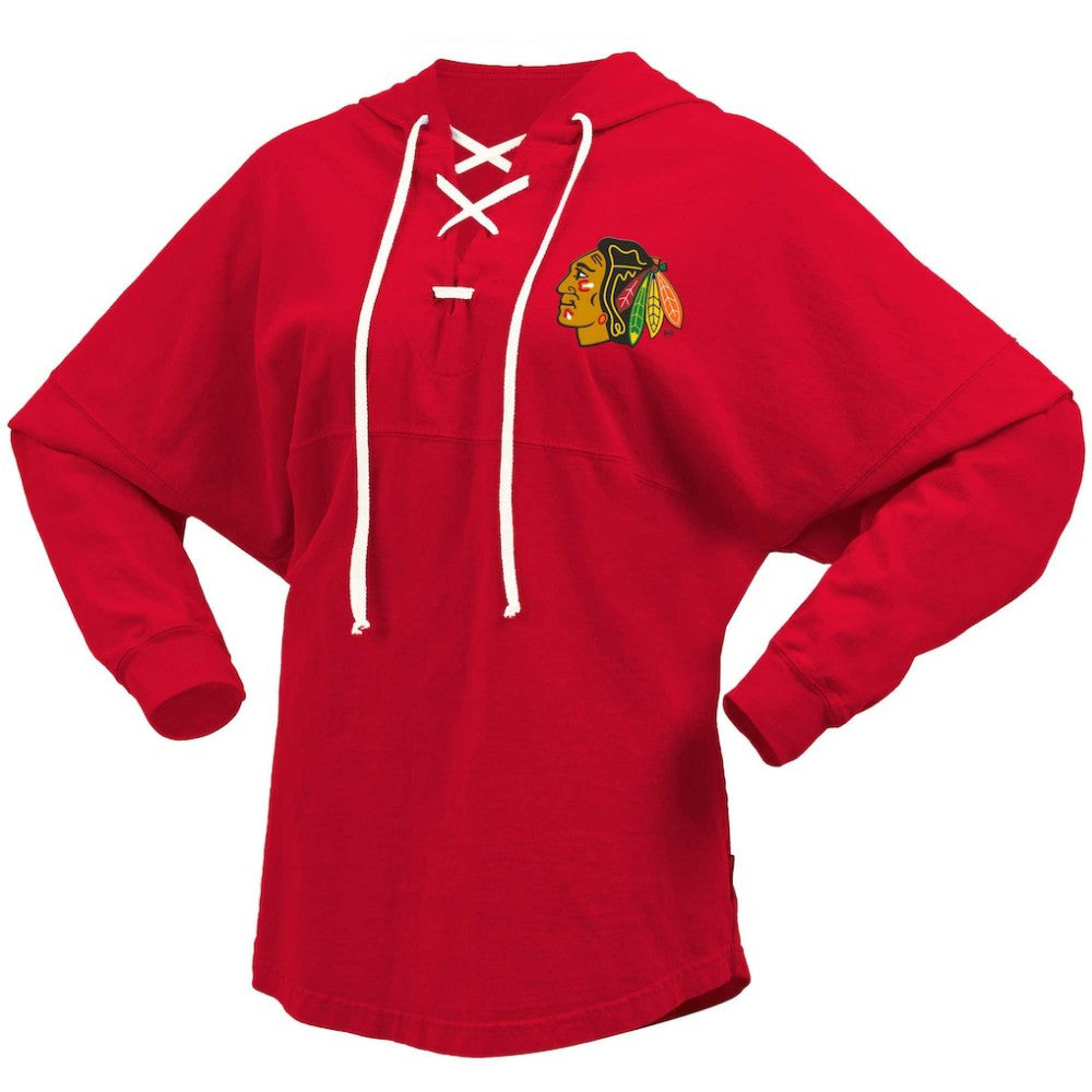 Chicago Blackhawks Fanatics Women's Jersey Lace-Up V-Neck Long Sleeve Hoodie T-Shirt -  NHL T-shirts
