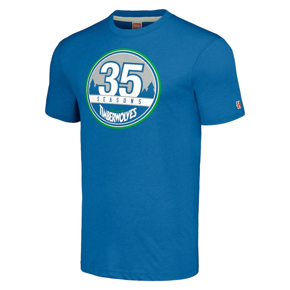 Royal Minnesota Timberwolves Homage Unisex 35th Anniversary Hardwood Classics 35 Seasons Tri-Blend T-Shirt | NBA