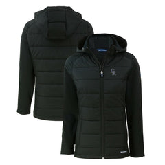 Colorado Rockies Cutter & Buck Women's Evoke Hybrid Eco Softshell Recycled Full-Zip Hoodie Jacket - MLB Jackets