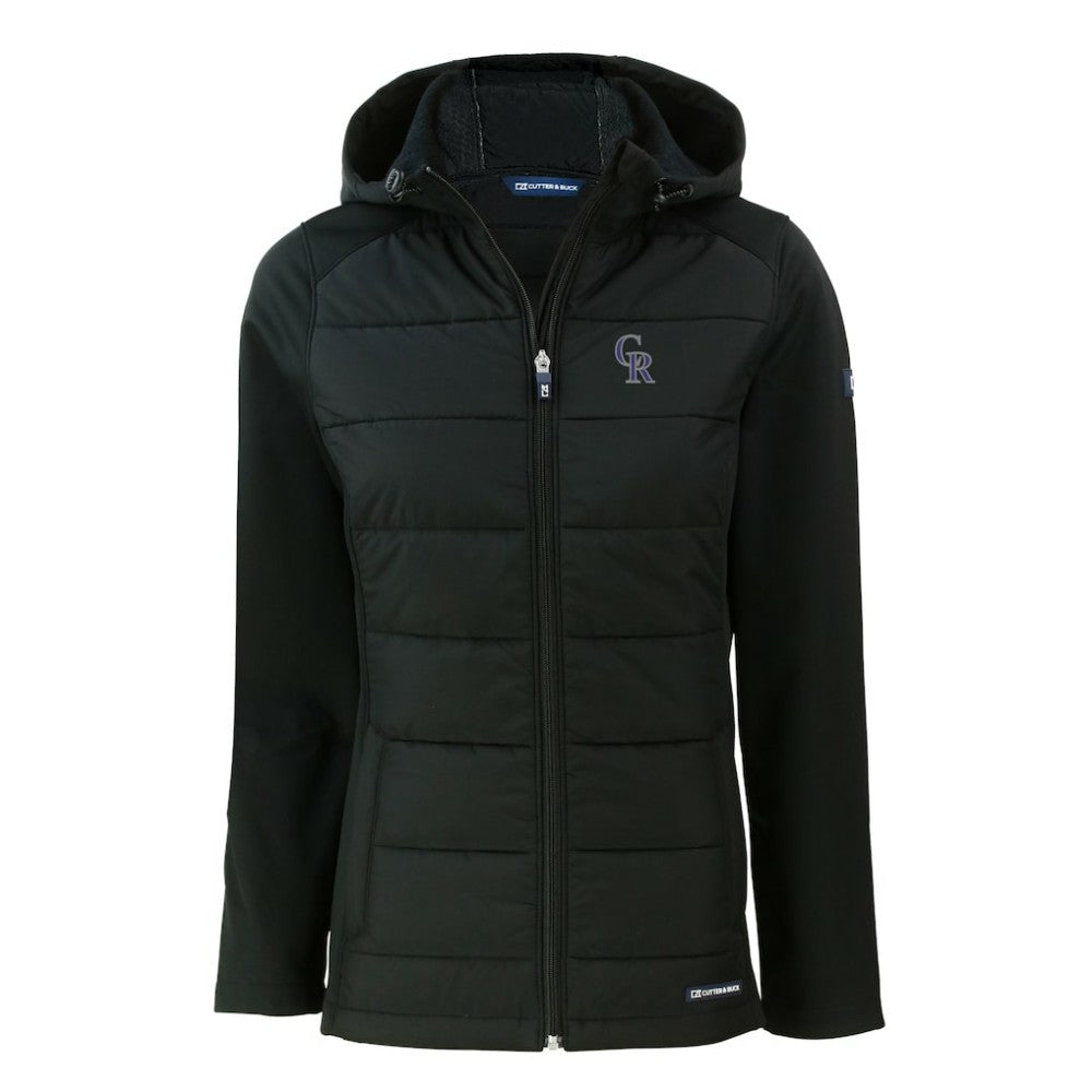 Colorado Rockies Cutter & Buck Women's Evoke Hybrid Eco Softshell Recycled Full-Zip Hoodie Jacket - MLB Jackets