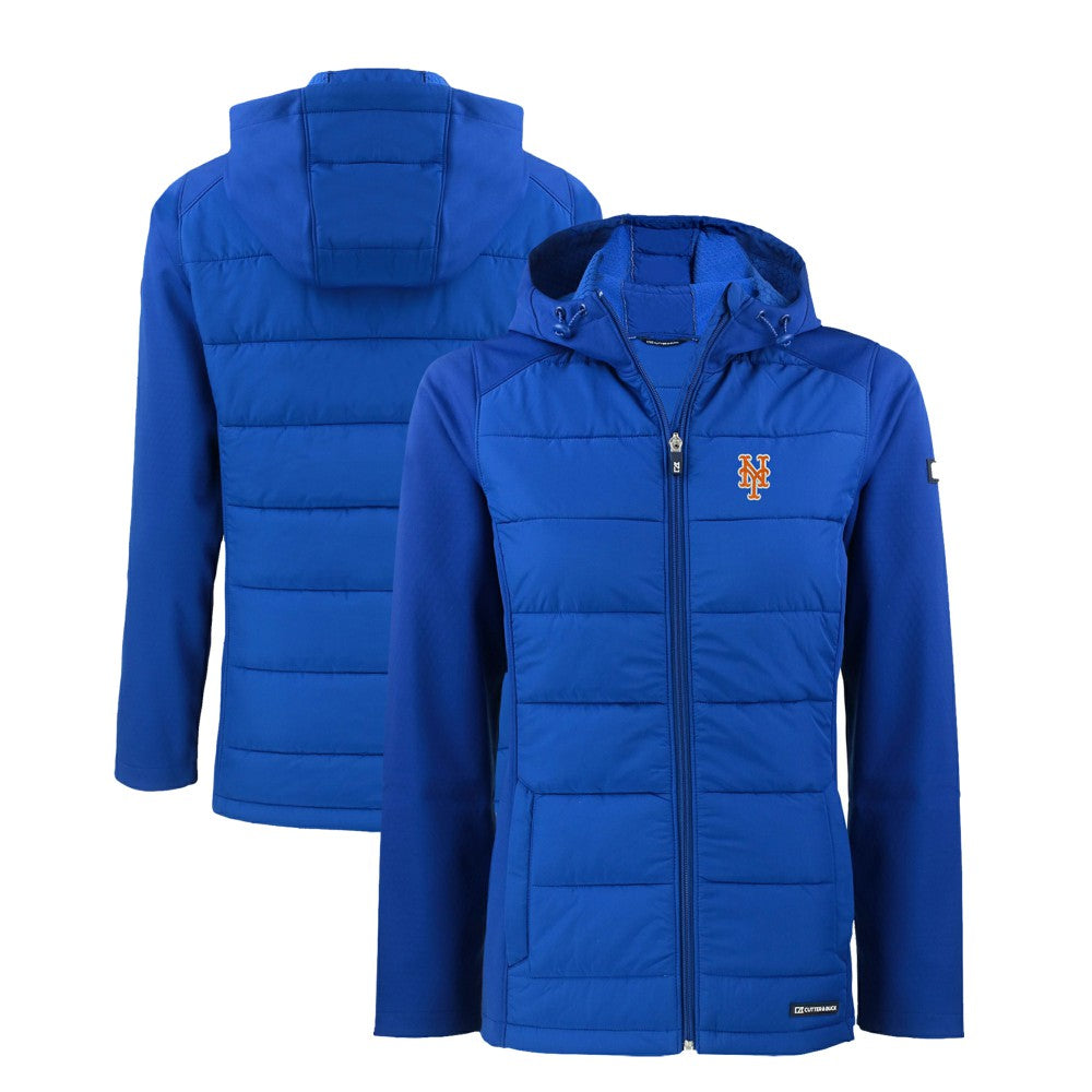 New York Mets Cutter & Buck Women's Evoke Hybrid Eco Softshell Recycled Full-Zip Hoodie Jacket - MLB Jackets